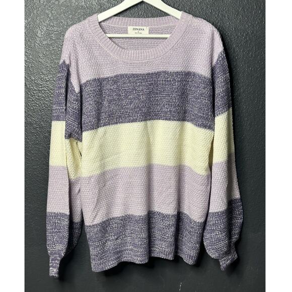 Zenana Lilac/Multi Colorblock Balloon Sleeve Knit Sweater Women's Large NWOT - Picture 3 of 8